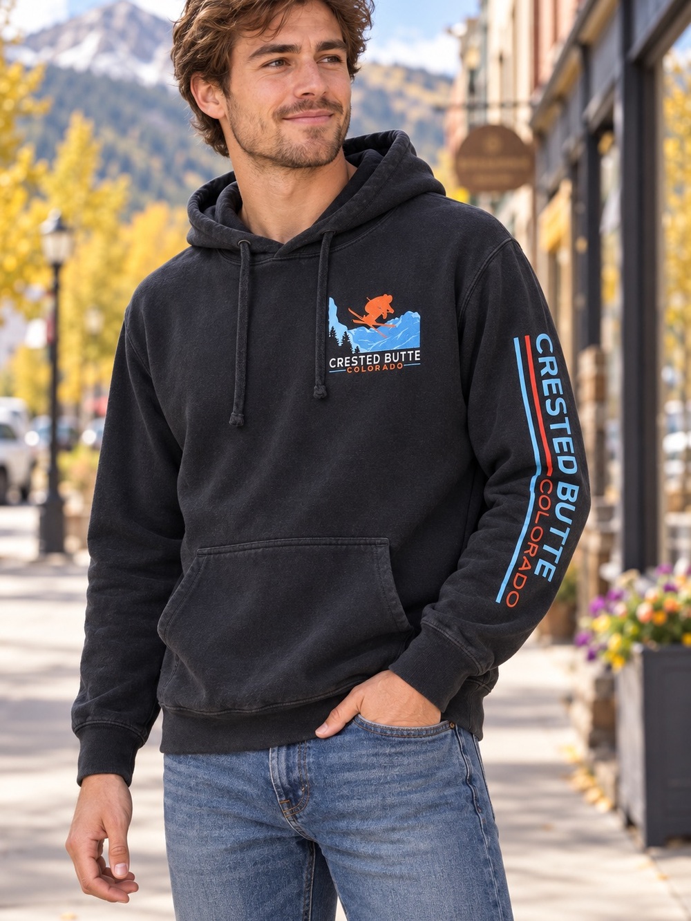LAT Crested Butte Colorado Ski Graphic Hoodie Men’s Small